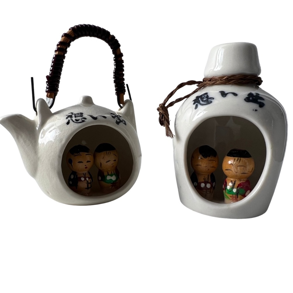 Miniature Wooden Ceramic Kokeshi Doll Collectible Figurines